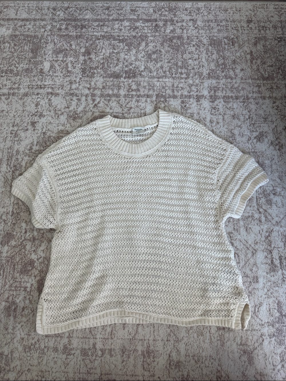 Abercrombie & Fitch Cream Open-Knit Short Sleeve Sweater